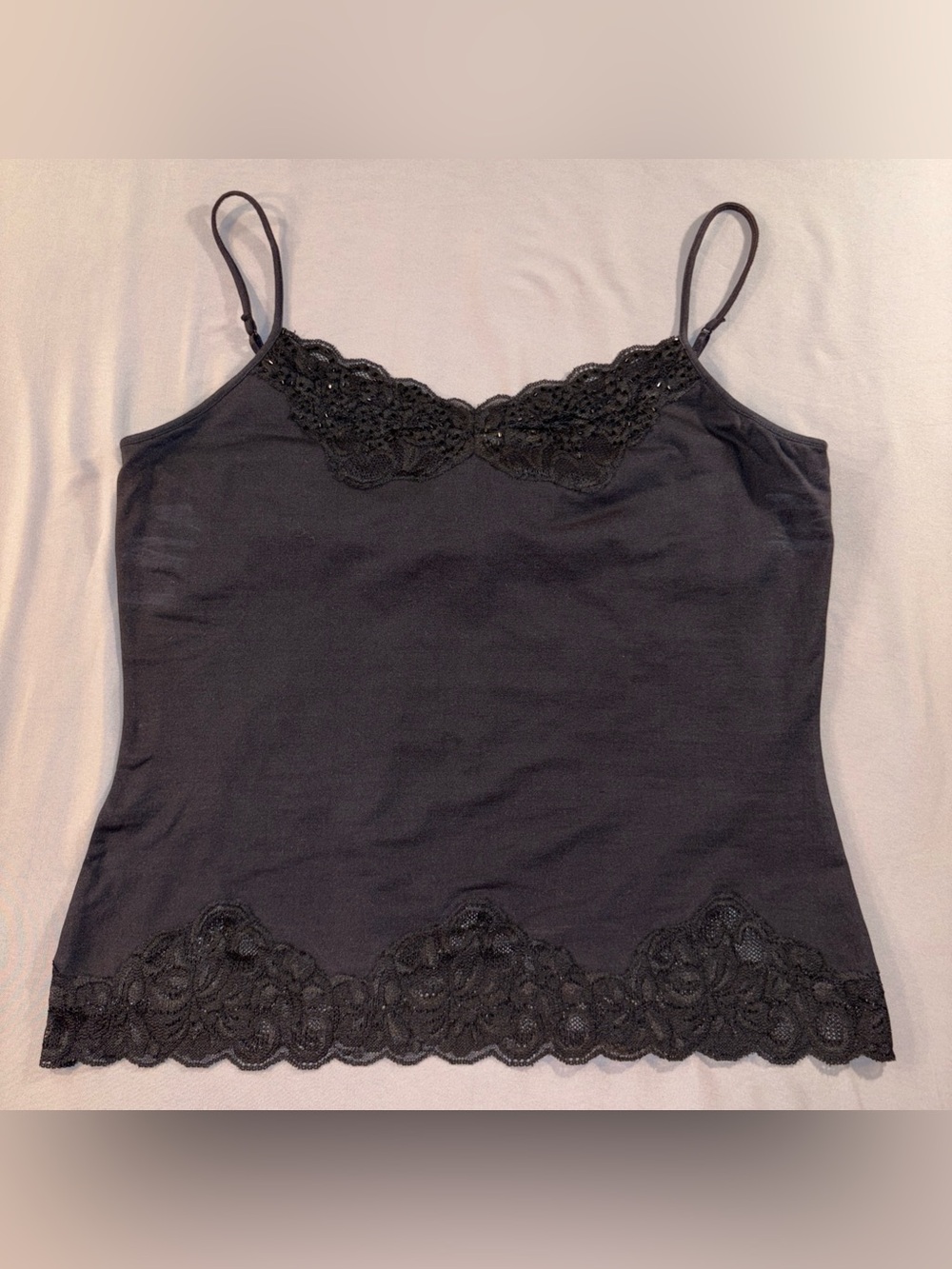 WDNY Silk Cotton Beaded Lace Black Sweetheart Cami Sz XL Y2K shelf bra Layering